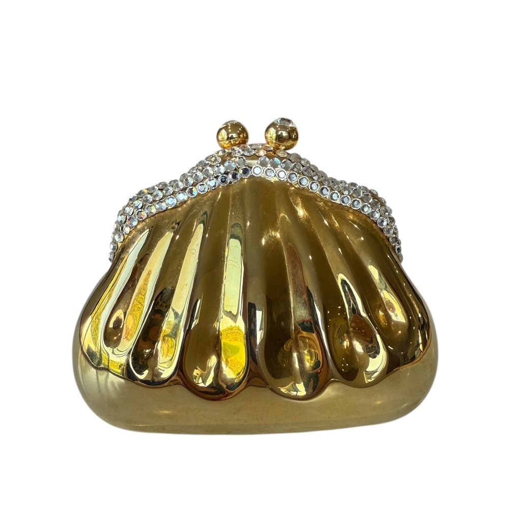 Vintage Gold Clamshell Evening Clutch with Crystal Embellishment Mini‎
